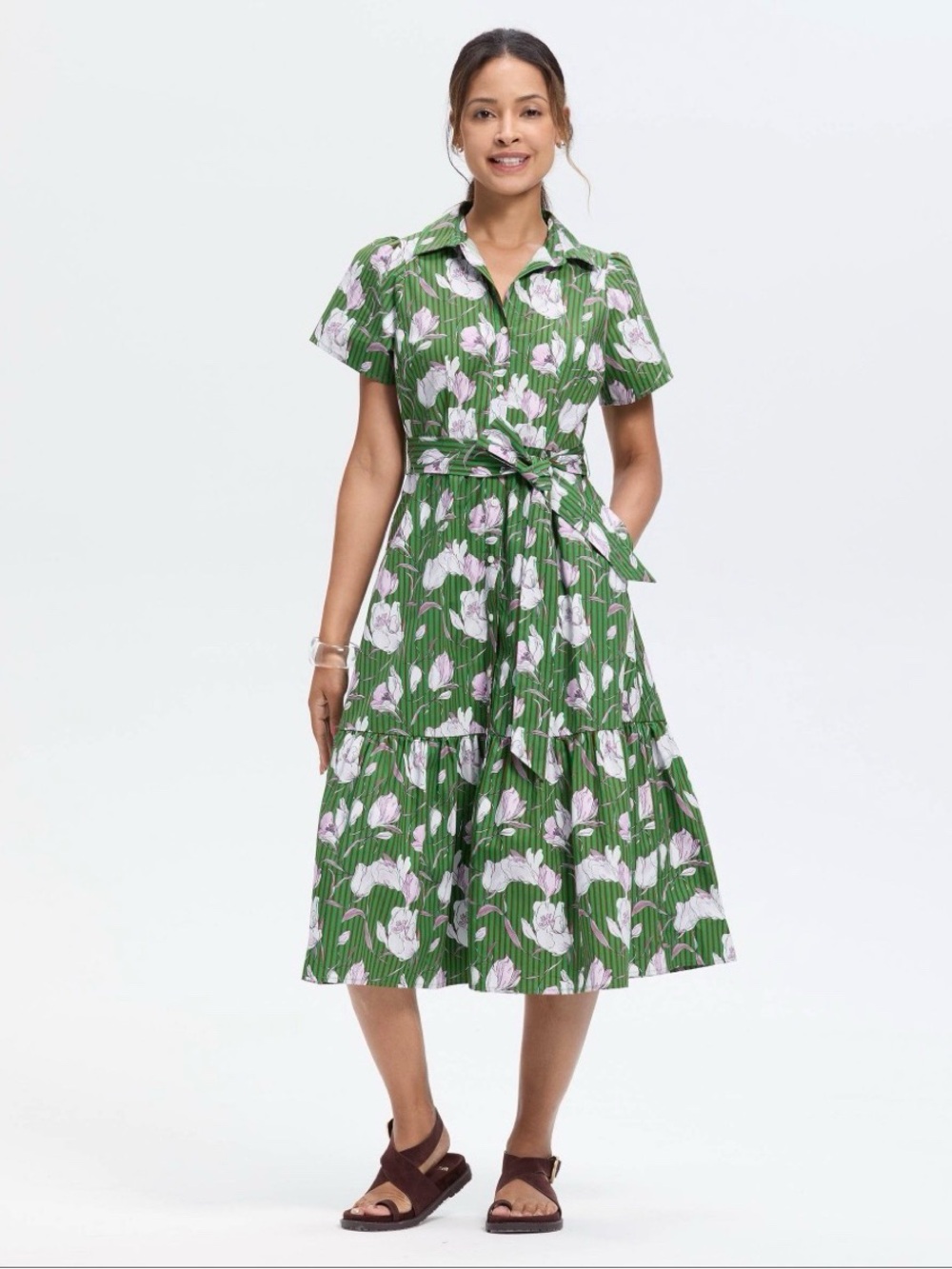 Universal Thread Green Floral Midi Shirtdress — XL